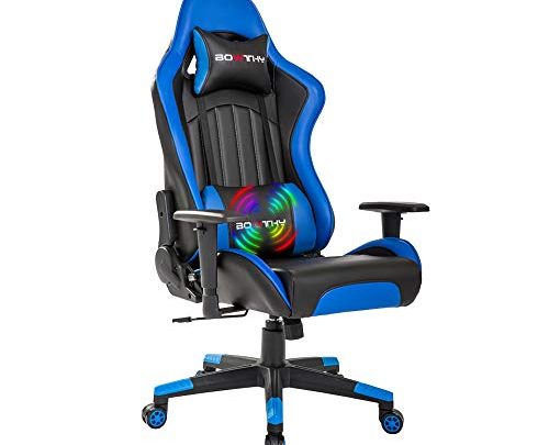 Bowthy Massage Gaming Chair for Adults Computer Ergonomic Game Chair Heavy Duty Big and Tall Gamer Chair Racing Style Headrest and Lumbar Support (Blue)