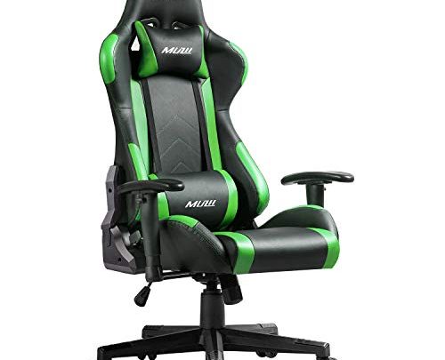 Muzii PC Gaming Chair for Pro,4-Color Choice PU Leather Racing Style Ergonomic Adjustable Computer Chair for Office or Game with Headrest and Lumbar Pillow for Adults and Teens (Green)