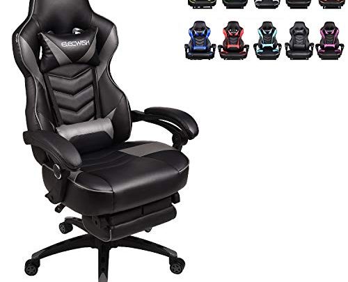 Racing Video Gaming Chair High Back Large Size Ergonomic Adjustable Swivel Reclining Executive Computer Chair with Headrest and Lumbar Support PU Leather Executive Office Chair Grey