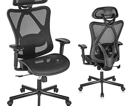 SUNNOW Ergonomic Office Chair, Mesh Computer Desk Chair with Adjustable Lumbar Support, Armrest, Headrest – High Back Executive Task Chair for Office,