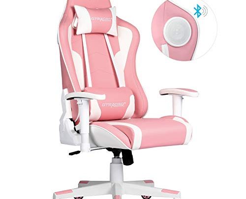 Gtracing Gaming Chair with Bluetooth Speakers Music Video Game Chair Audio Ergonomic Design Heavy Duty Office Computer Desk Chair Gt890M,Pink
