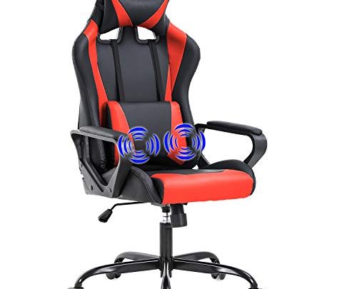 Gaming Chair Home Office Chair Racing Desk Chair with Lumbar Support Arms Headrest High Back PU Leather Massage Ergonomic Chair Rolling Swivel Adjustable PC Computer Chair for Women Adults Girls(Red)