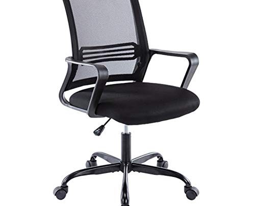 BHUTAN Home Office Chair Height Adjustable Upholstered Mesh Swivel Computer Office Ergonomic Desk Chair with Lumbar Support & Armrest-Black