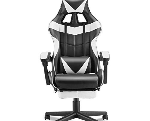 Soontrans Ergonomic Gaming Chair,Office Computer Game Chair,E-Sports Chair,Gaming Chair,Racing Style with Adjustable Recliner Headrest Lumbar Pillow and Retractable Footrest(Polar White)
