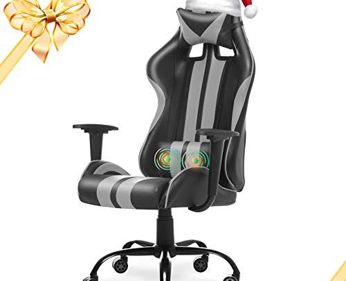 Ferghana Massage Gaming Chair ,PC Computer Chair,Video Game Chair, Ergonomic Office Chair, Racing Executive PU Leather Desk Chair with Lumbar Support Headrest Armrest Task Rolling Swivel Chair (Grey)