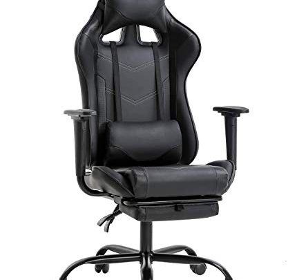 Gaming Chair PC Computer Game Chair Office Chair Desk Chair Lumbar Support with Footrest Modern Task Rolling Swivel Racing Chair (Black)
