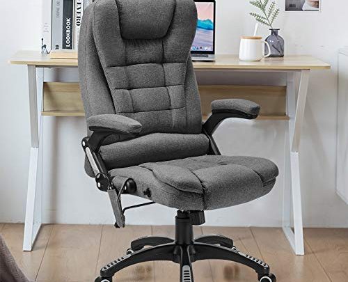 Ergonomic Massage Office Chair-High Back Fabric Heating Vibration Massage Executive Chair, Height Adjustable Reclining Swivel Computer Desk Chair Lumbar Support Armrest,