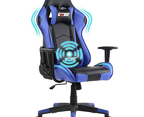 GANK Gaming Chair Racing Style Office Chair, High-Density Sponge Ergonomic Reclining, Adjustable Recliner Headrest Lumbar, Swivel Computer Video Gaming Chair for Adults Teens (Black-Blue)