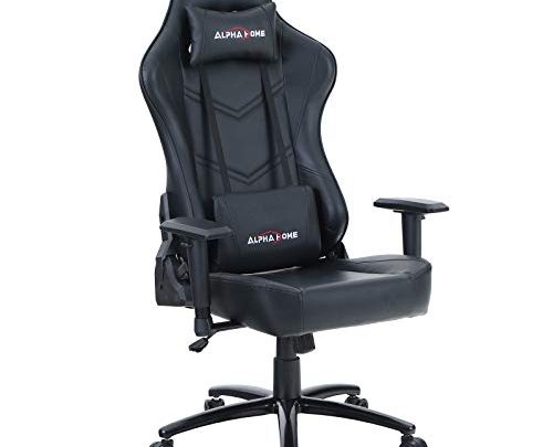 ALPHA HOME Gaming Chair Office Chair High Back Computer Chair PU Leather Desk Chair PC Racing Executive Ergonomic Adjustable Swivel Task Chair with Headrest and Lumbar Support,Black