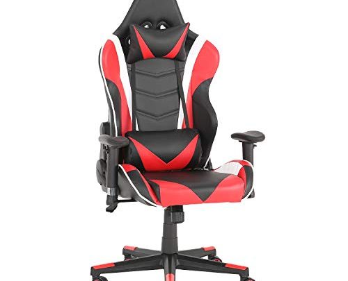 YJCFurniture Gaming Chair Racing Office Computer Game Chair Ergonomic Backrest and Seat Height Adjustment Recliner Swivel Rocker with Headrest and Lumbar Pillow Chair (Red-1)
