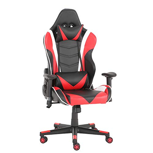YJCFurniture Gaming Chair Racing Office Computer Game Chair Ergonomic Backrest and Seat Height Adjustment Recliner Swivel Rocker with Headrest and Lumbar Pillow Chair (Red-1)