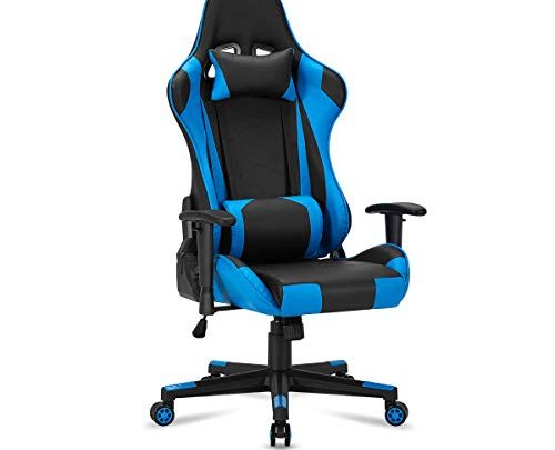 YOLENY Gaming Chair Computer Game Chair Office Chair Ergonomic High Back PC Desk Chair Height Adjustment Swivel Rocker with Headrest and Lumbar Support Lumbar Pillow,Blue