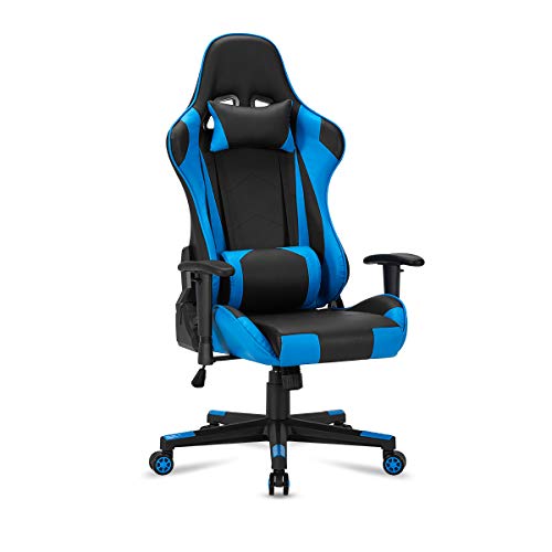 YOLENY Gaming Chair Computer Game Chair Office Chair Ergonomic High Back PC Desk Chair Height Adjustment Swivel Rocker with Headrest and Lumbar Support Lumbar Pillow,Blue
