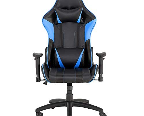 YJCFurniture Gaming Chair Racing Office Computer Game Chair Ergonomic Backrest and Seat Height Adjustment Recliner Swivel Rocker with Headrest and Lumbar Pillow Chair (Blue-1)