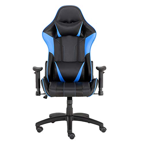 YJCFurniture Gaming Chair Racing Office Computer Game Chair Ergonomic Backrest and Seat Height Adjustment Recliner Swivel Rocker with Headrest and Lumbar Pillow Chair (Blue-1)