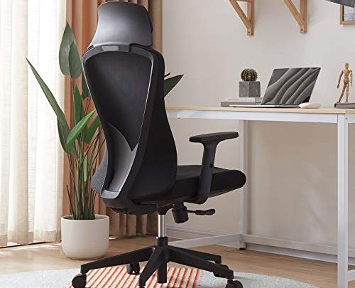 MOSUN Ergonomic Office Chair with Lumber Support,High Back Mesh Computer Chair with Adjustable Headrest,Skate Style Wheels and Thick Seat Cushion,Butterfly Chair Back Design