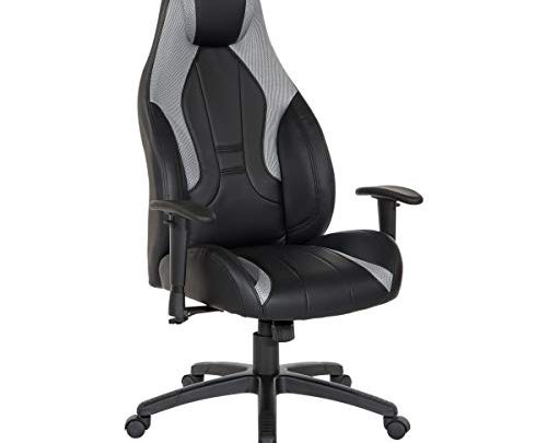 OSP Designs Commander Ergonomic Adjustable High Back Gaming Chair, Black Faux Leather with Grey Accents