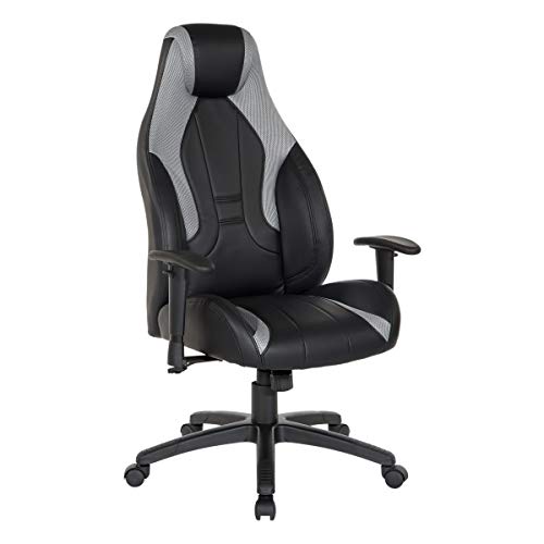 OSP Designs Commander Ergonomic Adjustable High Back Gaming Chair, Black Faux Leather with Grey Accents