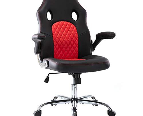 Gaming Chair, Ergonomic Computer Chair, Racing Style High Back Lumbar Support Bonded Leather Swivel Desk Chair Video Gaming Chairs with Flip-up Armrests,