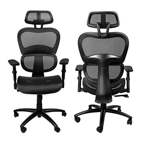 Komene Ergonomic Office Chair Lumbar Support – Reclining Breathable High Back Executive Mesh Chairs with Adjustable 3D Armrest and Headrest Backrest,