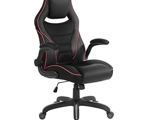 OSP Furniture Xeno Ergonomic Adjustable Gaming Chair, Black with Red Accents
