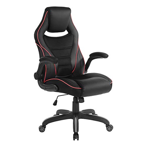 OSP Furniture Xeno Ergonomic Adjustable Gaming Chair, Black with Red Accents