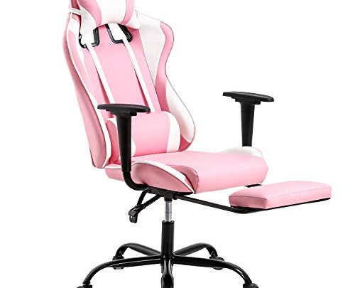 PC Gaming Chair Desk Chair Ergonomic Office Chair Executive High Back PU Leather Racing Computer Chair with Lumbar Support Footrest Modern Task Rolling Swivel Chair for Women Men Girls Adults,