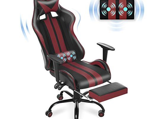 Massage Gaming Chair,Large Size Ergonomic Racing Style PC Computer Chair with Headrest Lumbar Support Footrest Adjustable Recliner PU Leather Video Computer Chair(Tango Red)