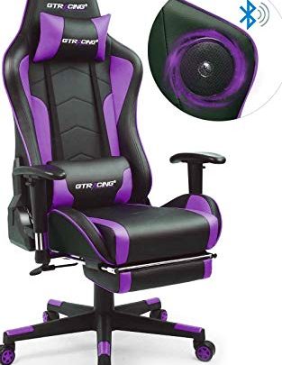 Gtracing Gaming Chair with Footrest and Bluetooth Speakers Music Video Game Chair Heavy Duty Ergonomic Computer Office Desk Chair Purple