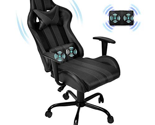 Ferghana Massage PC Computer Chair，Gaming Chair ,Video Game Chair, Ergonomic Office Chair, Racing Executive PU Leather Desk Chair with Lumbar Support Headrest Armrest Task Rolling Swivel Chair (Black)