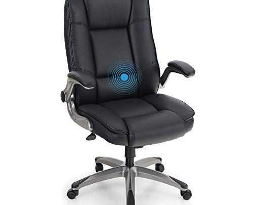 PHI VILLA Office Chair with High Back,Ergonomic Desk Chair with Massage Lumbar Support,Executive Office Chair with Adjustable Armrest,PU Leather,Weight Capacity 400 lbs,Black