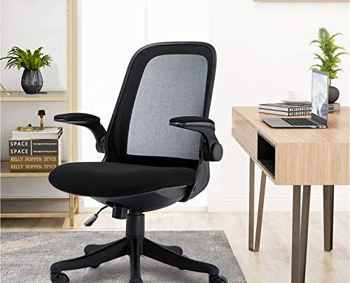 Mid-Back Ergonomic Home Office Chair,Komene Adjustable Mesh Computer Chair Thickened Seat Desk Chair with Lumbar Support and Flip-up Armrest Task Chair,