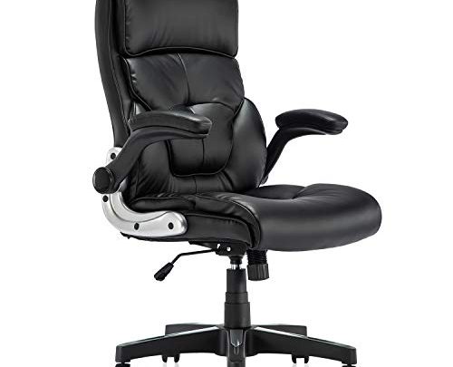 YAMASORO Ergonomic Office Chair Black Leather Computer Desk Chair High-Back Comfort Gaming Chair with Flip-Up Arms