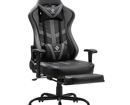 PEROINE Massage Gaming Chair with Footrest – Racing Computer Desk Office Swivel Task Chair Ergonomic Executive Bonded Leather Chair with Adjustable Arms,