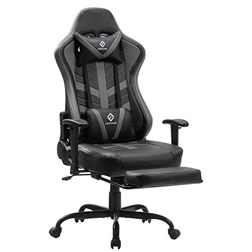 PEROINE Massage Gaming Chair with Footrest – Racing Computer Desk Office Swivel Task Chair Ergonomic Executive Bonded Leather Chair with Adjustable Arms,