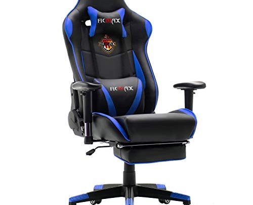 Ficmax Ergonomic Gaming Chair with Footrest Reclining Computer Gaming Chair with Massage, High Back Gamer Chair for E-sport, Racing Style Home Office Chair with Headrest and Lumbar Support(Blue/Black)