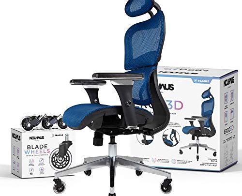 NOUHAUS Ergo3D Ergonomic Office Chair – Rolling Desk Chair with 4D Adjustable Armrest, 3D Lumbar Support and Blade Wheels – Mesh Computer Chair,