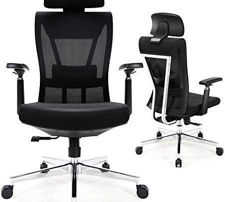 Ergonomic Office Chair, Desk Chair with Metal Backrest, Tribesigns High Back Mesh Chair with Comfortable Padded Lumbar Support, Thick Seat Cushion,