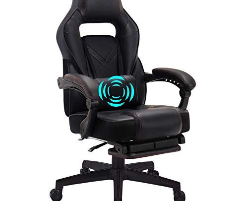 HEALGEN Reclining Gaming Chair with Adjustable Massage Lumbar Pillow and Footrest- Memory Foam PC Computer Racing Chair – Ergonomic High-Back Desk Office Chair