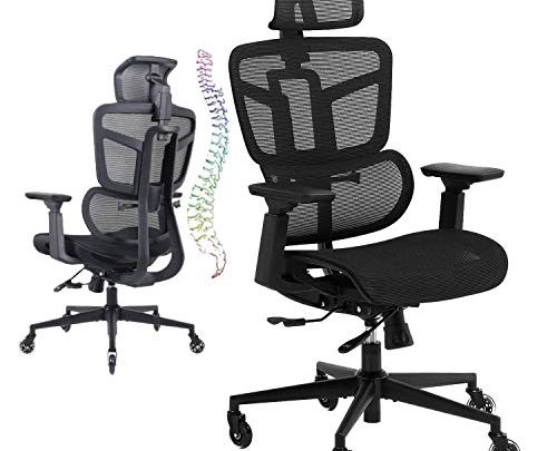 Ergonomic Office Chair, High Back Mesh Desk Chair Big Computer Chair with 4D Armrests Adjustable Lumbar Support Headrest Swivel Executive Rolling Task Chair for Conference Home Office Adults
