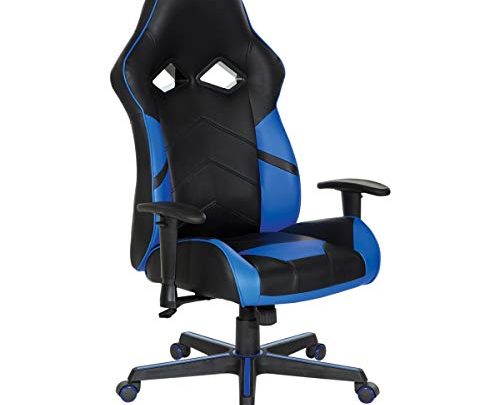 OSP Designs Vapor Ergonomic Adjustable High Back Gaming Chair, Black Faux Leather with Blue Accents