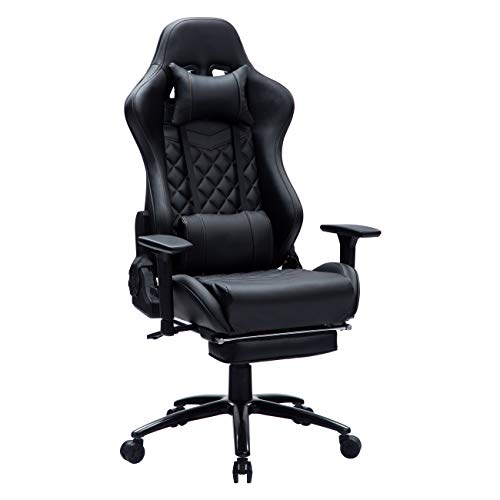 Blue Whale Massage Gaming Chair with Footrest and Metal Base,Thickened Seat Cushion,Adjustable Aluminum Alloy Armrest,High Back PC Racing Office Computer Desk Ergonomic Swivel Task Chair
