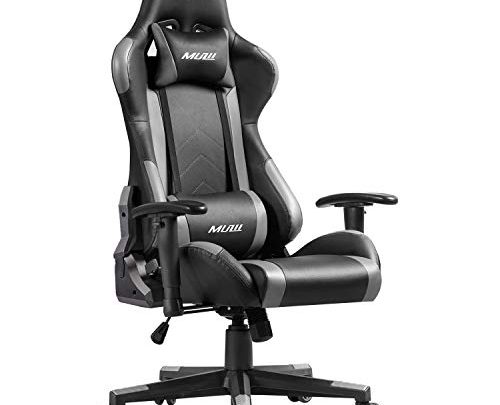 Muzii PC Gaming Chair for Pro,4-Color Choice PU Leather Racing Style Ergonomic Adjustable Computer Chair for Office or Game with Headrest and Lumbar Pillow for Adults and Teens (Grey)