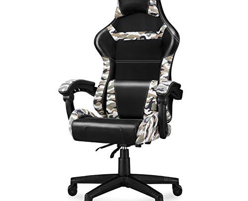 Gaming Chair Camouflage Video Game Chairs Office Racing High Back Tall Ergonomic Armrest Carbon Fiber PU Leather with Headrest and Lumbar Support Adjustable Swivel for Adults/Teens/Kids,