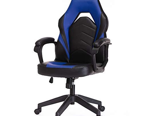 Gaming Chair, Racing Style Ergonomic Executive Computer Office Chair Bonded Leather with Lumbar Support and Padding Armrest，Blue