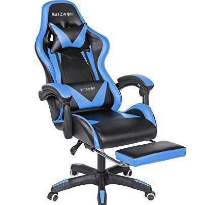 Gaming Chair BlitzWolf Office Chair Ergonomic Computer Chair PC Gaming Chair with Footrest 150°Reclining Detachable Pillows Armrest Home Office Blue