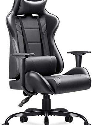 Homall Gaming Office Chair Computer Chair High Back Racing Desk Chair PU Leather Adjustable Seat Height Swivel Chair Ergonomic Executive Chair with Headrest for Adults (Black)