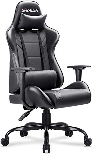Homall Gaming Office Chair Computer Chair High Back Racing Desk Chair PU Leather Adjustable Seat Height Swivel Chair Ergonomic Executive Chair with Headrest for Adults (Black)