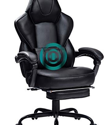HEALGEN Reclining Gaming Chair with Large Lumbar Support Cushion Racing Style Video Game PC Computer Gamer Gaming Chairs Ergonomic Office High Back Chair with Headrest(HG085-BLK)