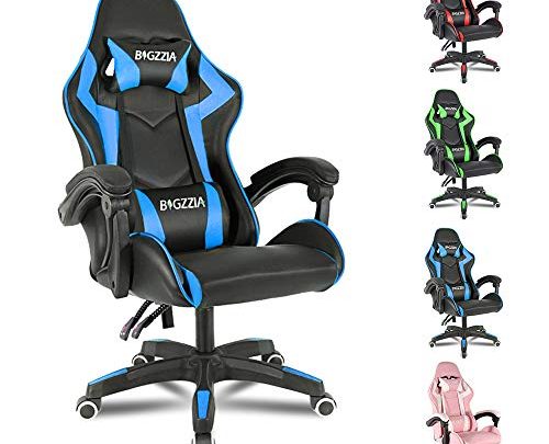 Gaming Chair Office Chair Desk Chair Swivel Heavy Duty Chair Ergonomic Design with Cushion and Reclining Back Support (Blue and Black)